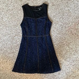 Navy and black dress, embroidered floral